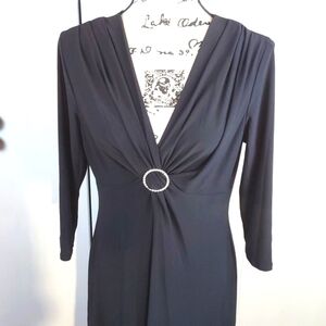 Evan Picone- Formal Black Deep V Ruching Slimming Cocktail Dress W Bling Sz.10